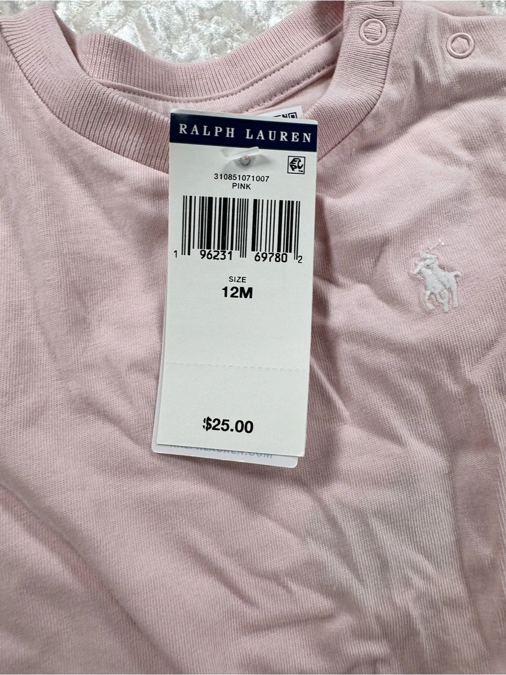 NWT Ralph Lauren Baby Pink Puff Sleeve One-Piece Bodysuit